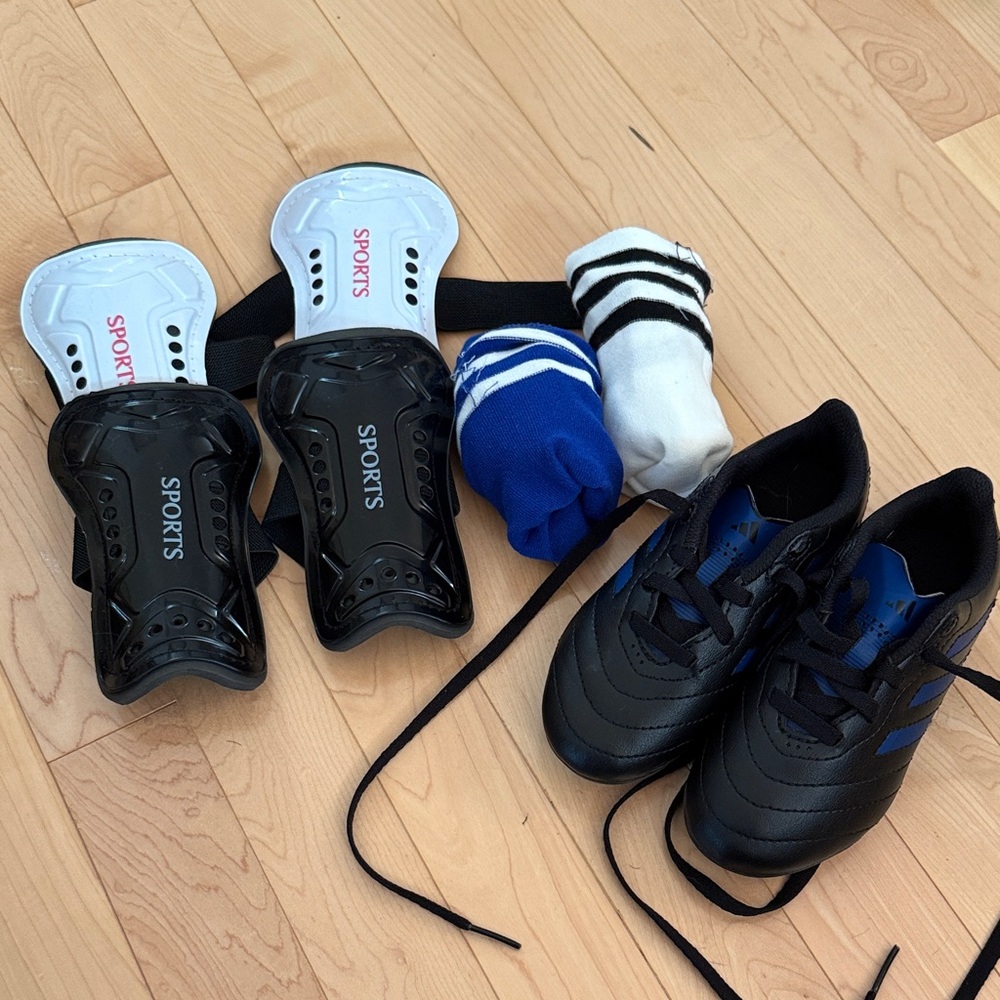 ADIDAS Soccer Shoes, Socks, & Shin Protectors (ages 3-4)